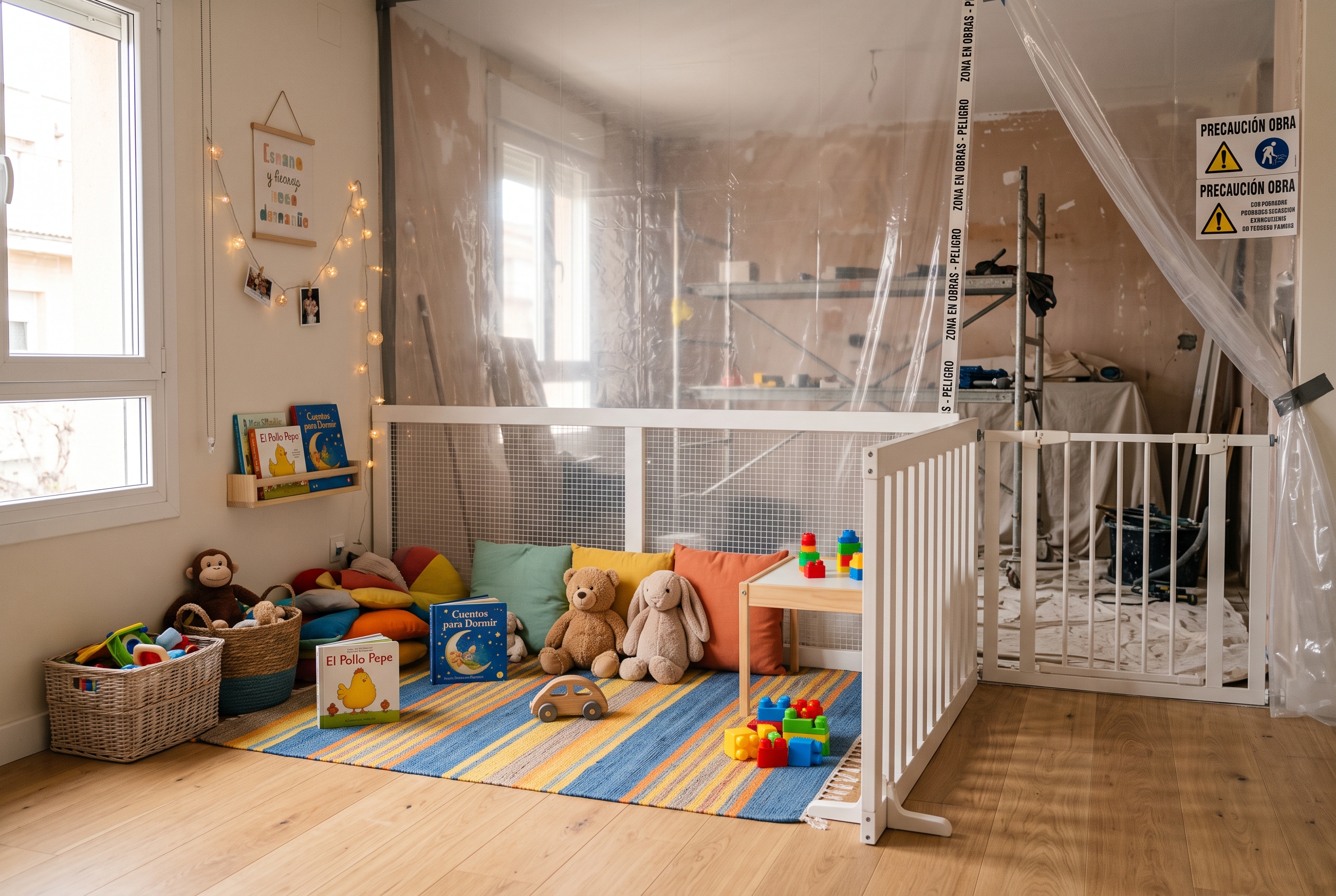 Zona protegida para niños durante una reforma en casa