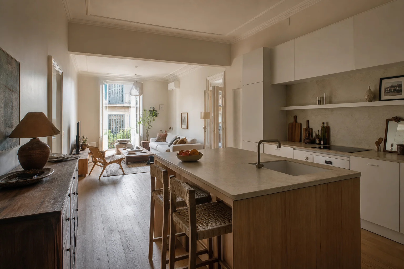 Cocina abierta al salón integrada con el comedor - ISAR Reformas Bizkaia